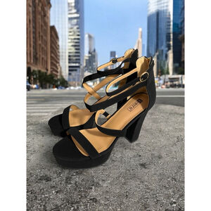 Size 10 !D!FU Black Platform High Chunky heel Open toe Dressy Shoes straps